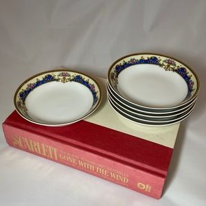 Antique Haviland Limoges France Bowls Set 6 Cobalt Blue Pink Roses c1894-1931